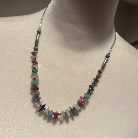 Vintage Liquid Silver and Multi Stone Necklace - Picture 1 of 8